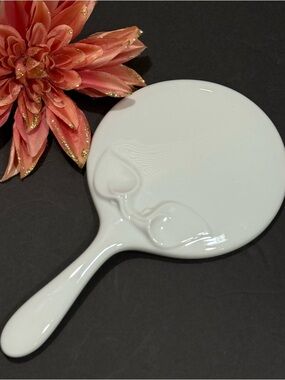 Vtg Hutschenreuther Germany Chloe White Porcelain Hand Mirror w/ Leaf Design